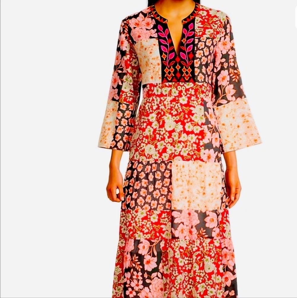 Johnny Was Multicolor Floral Long Sleeve Dress
